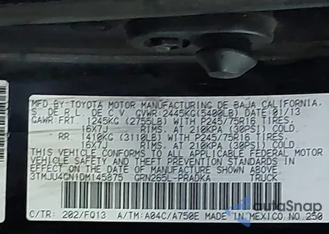 2013 Toyota Tacoma Prerunner V6 z USA, uszkodzony, nr VIN 3TMJU4GN1DM145875